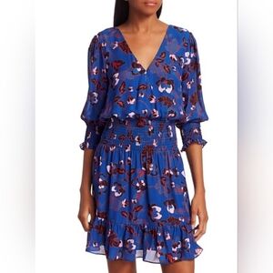 PARKER Olympia Silk-Blend Floral Blouson Dress SIZE M